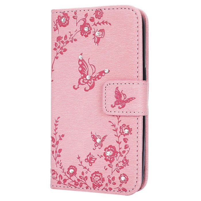 Galaxy Core Prime Wallet Case,PHEZEN Serect Garden Butterfly Flower Inlaid Shiny Glitter Diamond Pu Leather Flip... N27