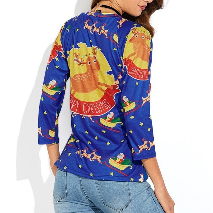 Women's Blouse,Laimeng Polyester fiber Christmas Elk Printed Shirt Casual Blouse Loose Tops T Shirt (L, White) N7