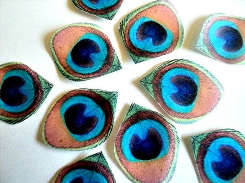 24 Mini Edible Peacock Feathers Pre-cut 1.25" Edible Feathers Decor Eyes Teal Blue Green - Perfect for Wedding... N4