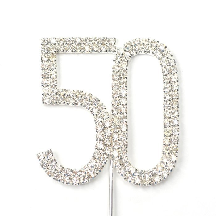 Cosmos &reg; Rhinestone Crystal Silver Number 50 Birthday 50th Anniversary Cake Topper