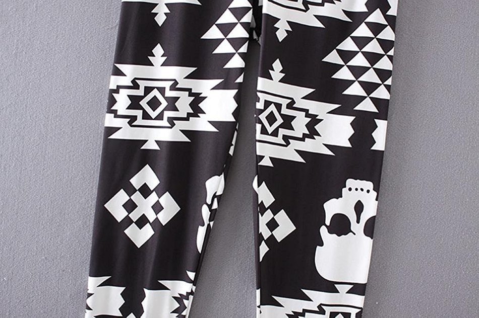 PHOTNO Casual Women Lady Skinny Geometric Print Stretchy Jegging Pants Slim Leggings N74
