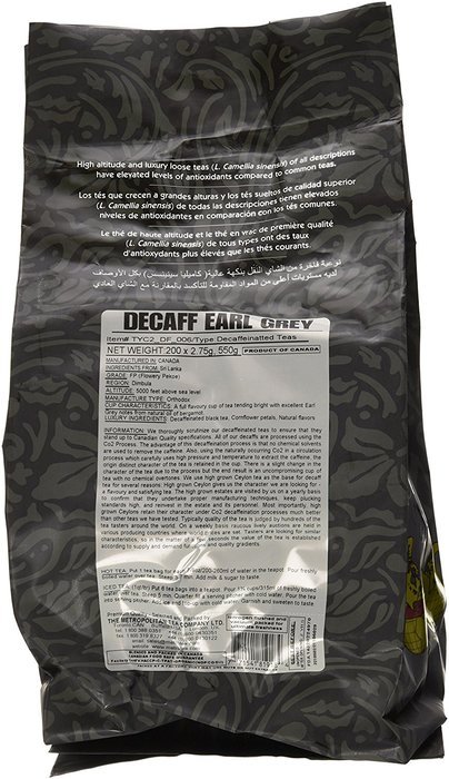 Metropolitan Tea 200 Count Pyramid Shaped Teabags, Decaffeinated Earl Grey Tea
