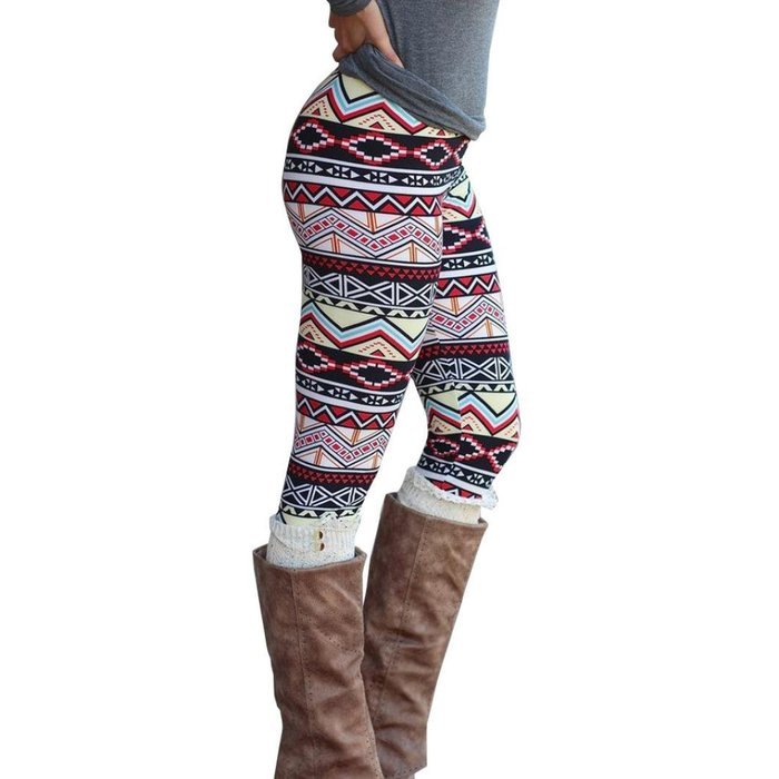 PHOTNO Casual Women Lady Skinny Geometric Print Stretchy Jegging Pants Slim Leggings N84