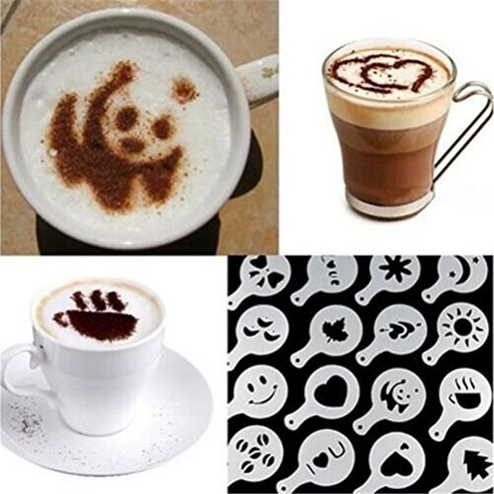 Coffee Latte Art Stencils DIY Decorating Cake Cappuccino FoamTool 15 PCS (S, White) N7
