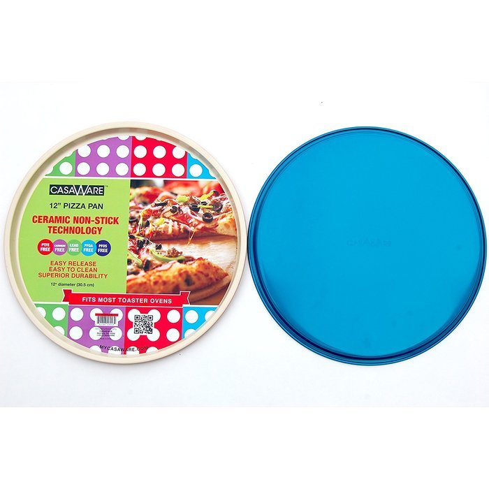 casaWare Ceramic Coated Non-Stick 12-Inch Pizza Pan (Cream/Red)
