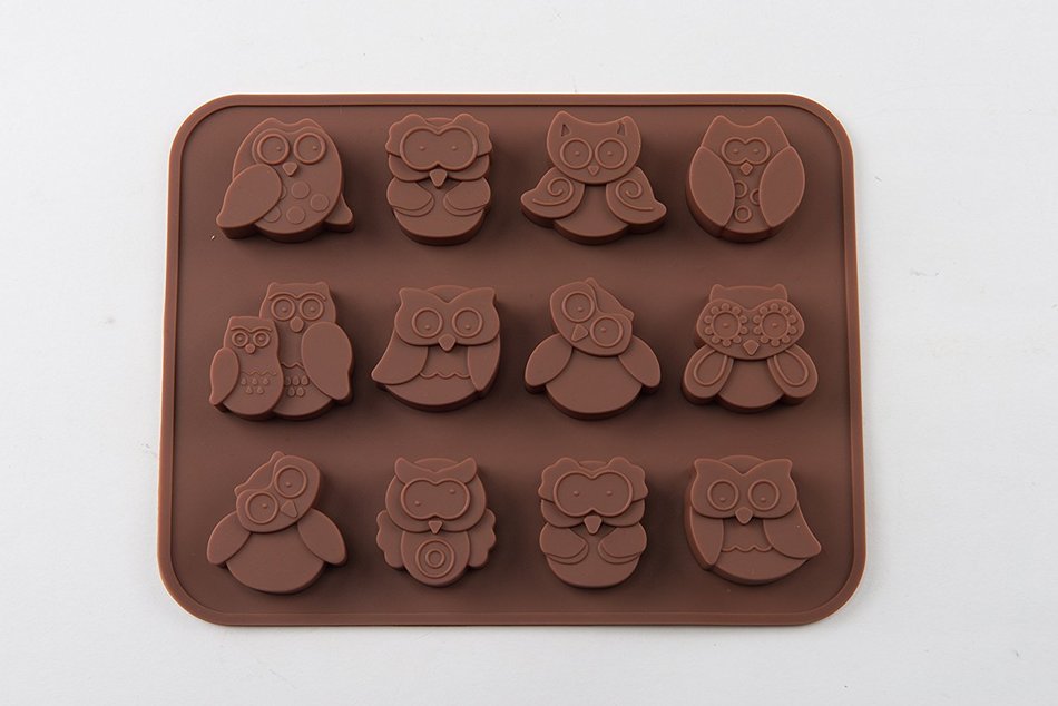 12 Cavity Lovely Owl Shape Chocolate Cake Cookie Ice Mold N2