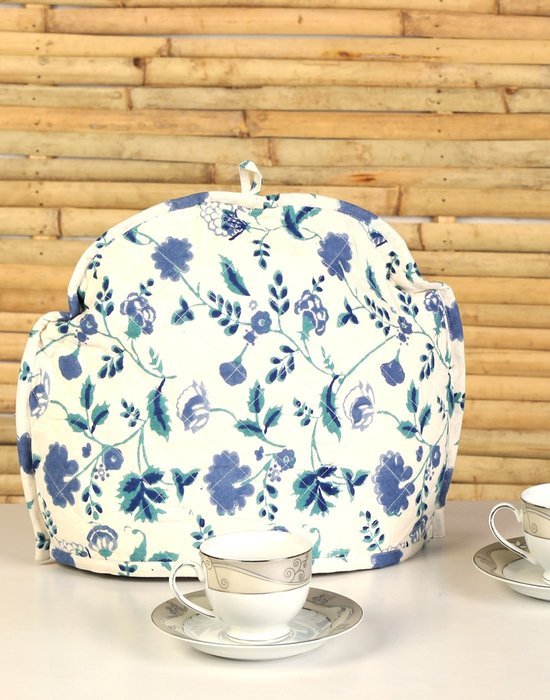 White Tea Cosy Cotton 15x11 Tea Cozy Hand Block Printed Floral By Rajrang N3