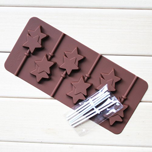 Wocuz 4-capacity Heart Star Flower Round Shape Silicone Lollipop Making Mold with Sticks (star)