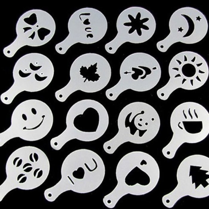 &nbsp;Y&Y Star pack of 16 white 8.5cm (3.34inch) diameter Cappuccino Coffee Barista Stencils Template Strew Flowers... N2