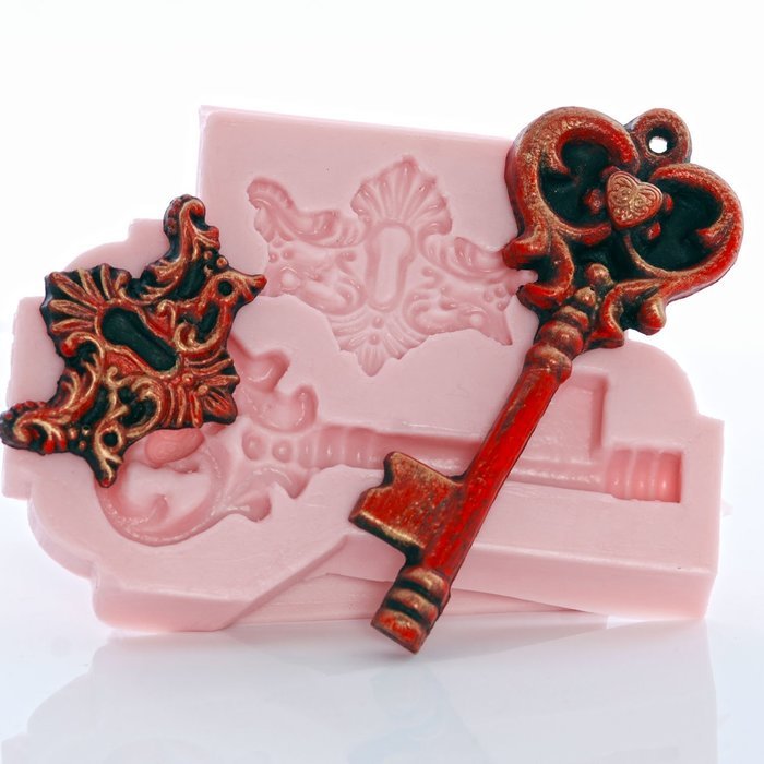 Romantic Skeleton Key Silicone Mold, Food Safe Wedding Cake Decorating with Fondant, Chocolate, Candy, Craft Mold... N2