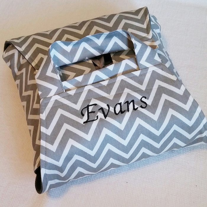 Casserole Tote in Gray Mini-Chevron 8x8 - Can be Personalized, ZigZag Stripe, Made in America N2