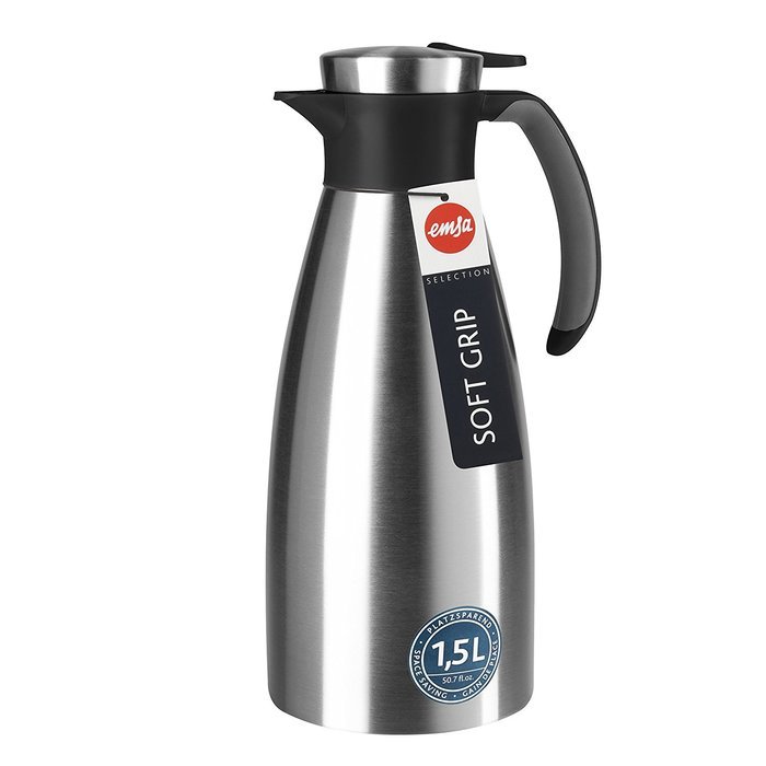 Emsa 18/10 Stainless Steel Soft Grip Carafe, 34-Ounce, Black N39
