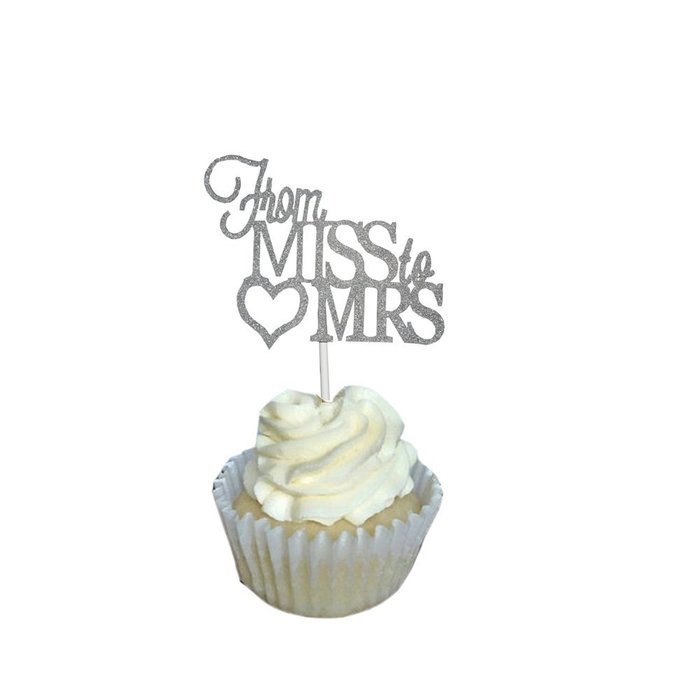 Aisila Pack of 20 Glitter From Miss to Mrs Wedding Cupcake Toppers Silver