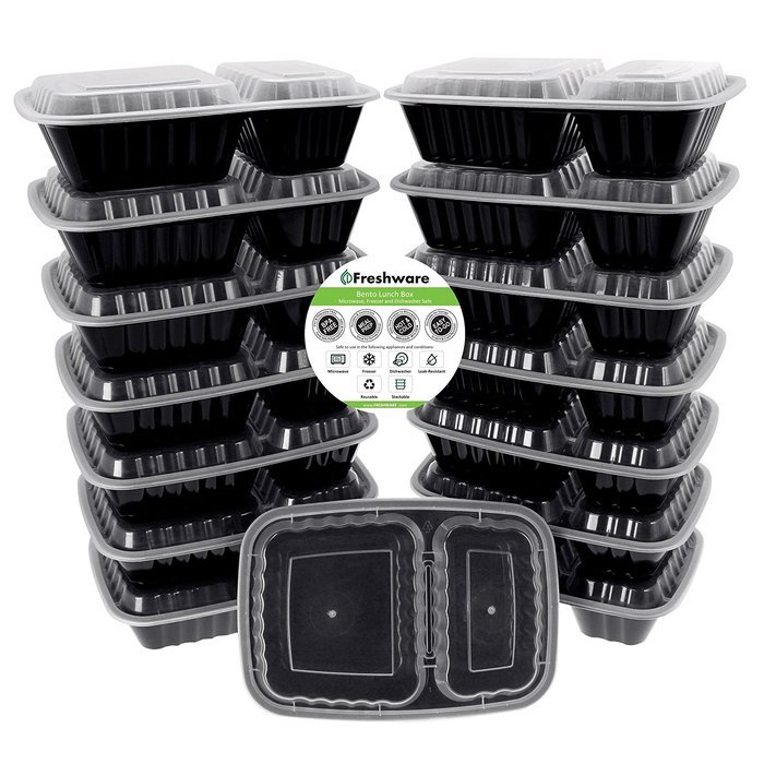 Freshware 20-Pack 7-Inch Round Bento Lunch Boxes with Lids - Stackable, Reusable, Microwave, Dishwasher & Freezer... N19
