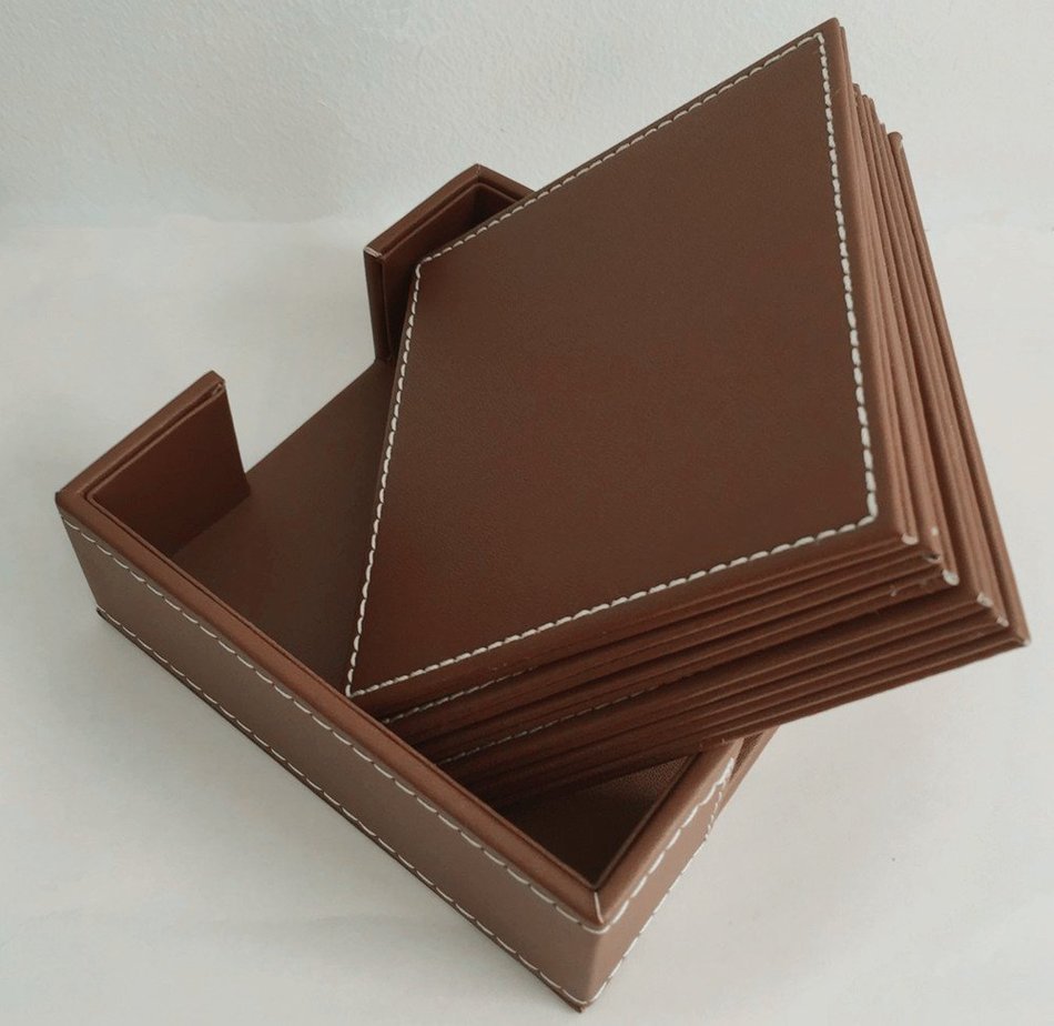 XICHEN&reg; Leather Coasters - Upscale With Coaster Holder Square -6 Piece Set With Holder (Brown) N19
