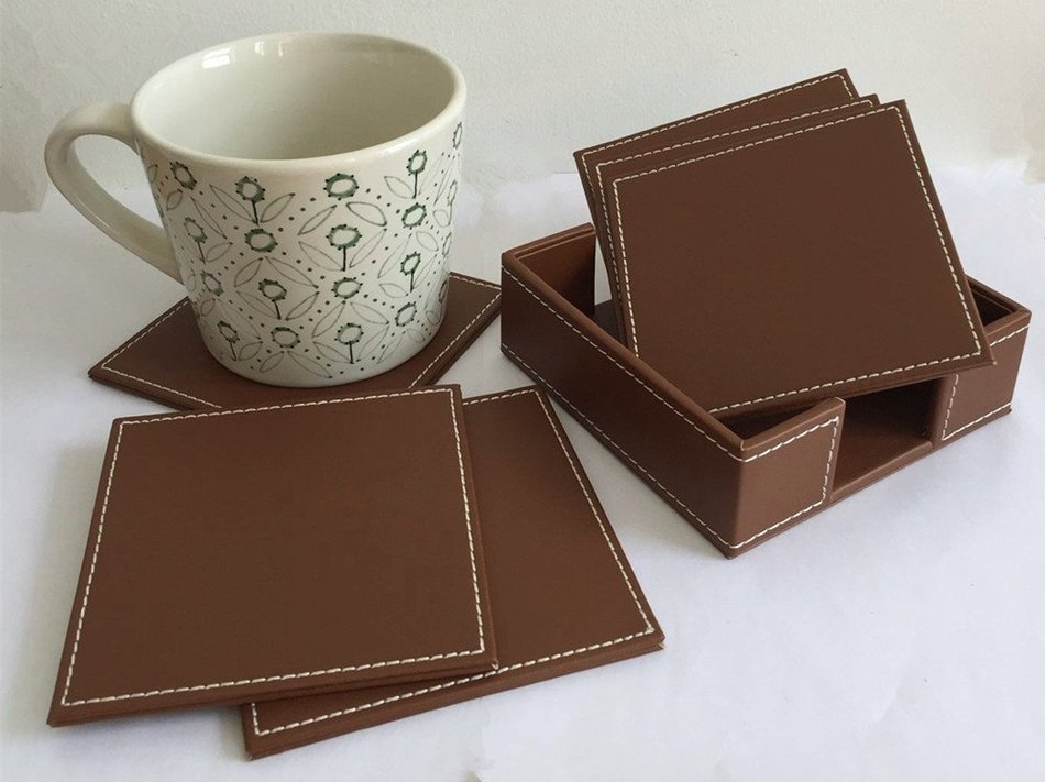 XICHEN&reg; Leather Coasters - Upscale With Coaster Holder Square -6 Piece Set With Holder (Brown) N20