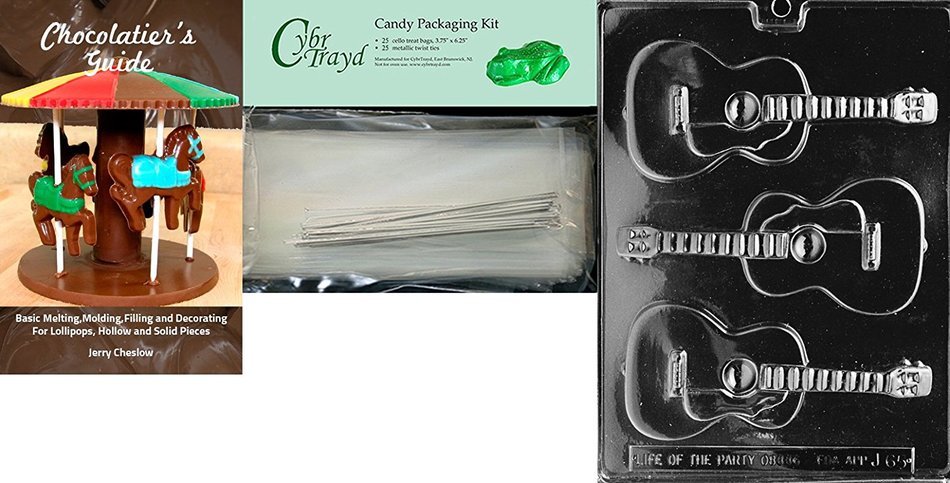 Cybrtrayd J065 Guitar Chocolate Candy Mold with Exclusive Cybrtrayd Copyrighted Chocolate Molding Instructions N3