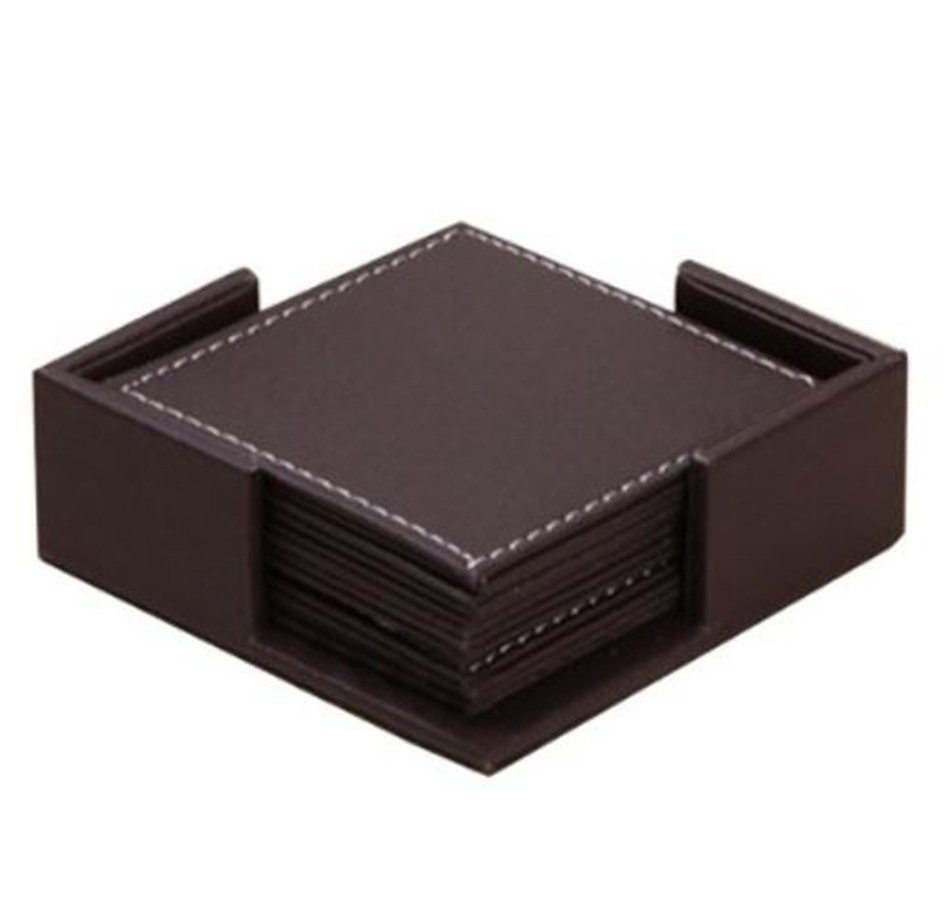 XICHEN&reg; Leather Coasters - Upscale With Coaster Holder Square -6 Piece Set With Holder (Brown) N21