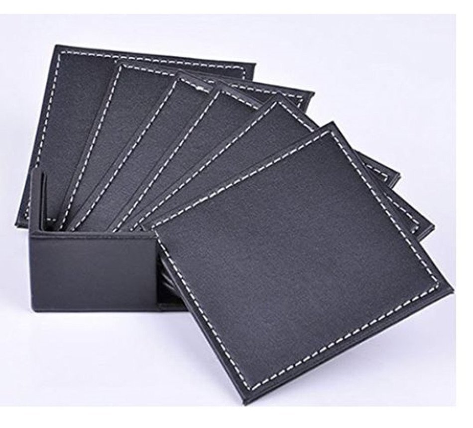 XICHEN&reg; Leather Coasters - Upscale With Coaster Holder Square -6 Piece Set With Holder (Brown) N22
