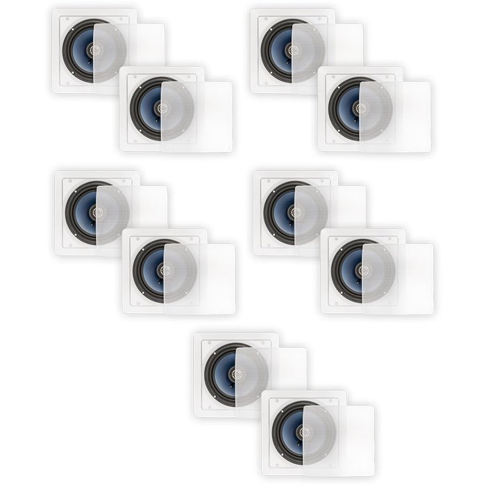 Blue Octave LS62 In Wall or In Ceiling 6.5" Speakers Home Theater 2-Way Square 5 Pair Pack
