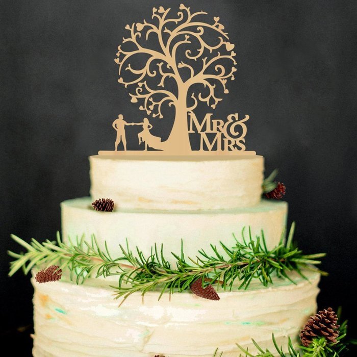 LEORX Rustic Bird Tree Wedding Cake Topper, Wood Cake Topper for Cake Decorations (Wood colour) N2