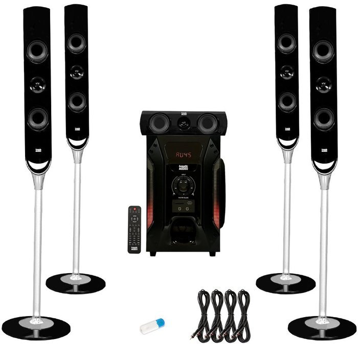 Acoustic Audio AAT1000 Tower 5.1 Speaker System with USB Bluetooth and 4 Extension Cables N2