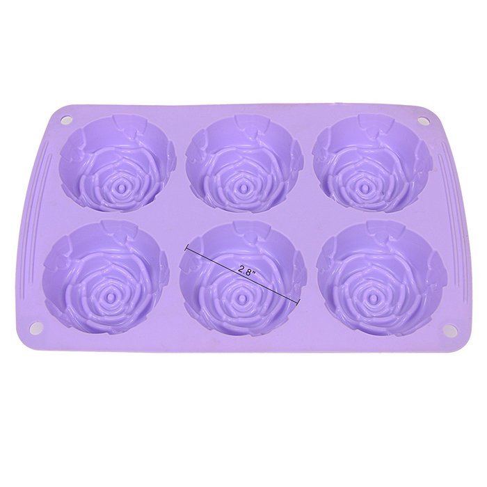 Webake 6-Cavity Rose Shape Silicone Cake Mold, Soap Mold, Bundt Cake Mold (Purple, 1pcs) N2