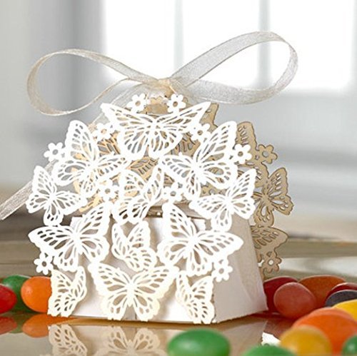HG 50 Pack Laser Cut Butterfly Wedding Favor Box Birthday Shower Party Candy Boxes Bomboniere