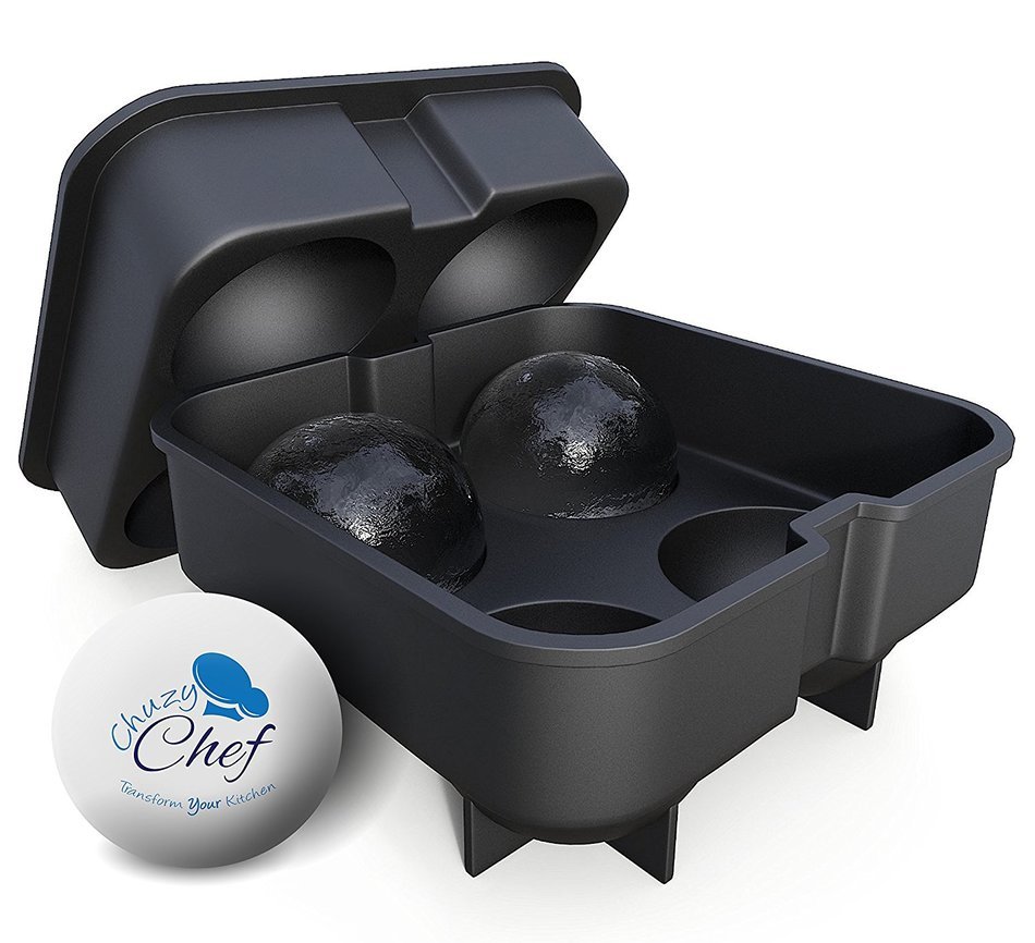 Silicone Ice Ball Maker Mold Flexible Ice Tray Makes 4 Round 4X4.5 CM Ice Cube Balls by Chuzy Chef&reg; N5