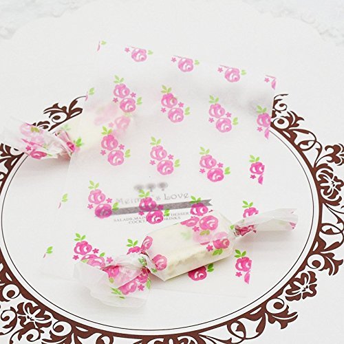 B&S FEEL Stripe and Rose Pattern Nougat Candy Wrappers Wrapping Paper Twisting Wax Paper, 200 Sheets N2
