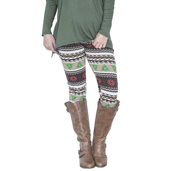 PHOTNO Women Lady Casual Skinny Christmas Print Stretchy Pants Slim Leggings N19