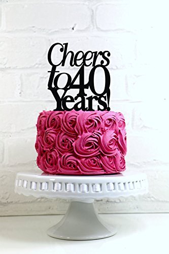 Cheers to 40 Happy Birthday Acrylic Cake Topper Available in many colors (Glittery Silver) N3