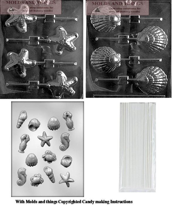 Shells Lolly Chocolate candy mold, Starfish Lolly Chocolate candy mold and Sea Creatures Chocolate candy mold...