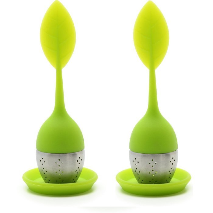 Set of 1 Tea Infuser Leaf Strainer Handle with Steel Ball Silicone Leaf Lid (Green) By Xcellent Global N4