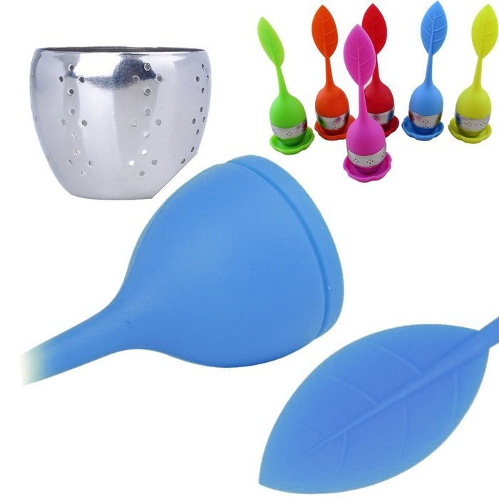 Tea Infuser Leaf Strainer Food Grade Silicone Bag Filter Diffuser With Stainless Steel Ball for Herbal Loose-Blue N16