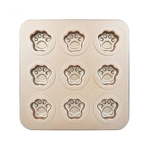 Astra shop Premium 9 Cup Champagne Cat Paw Prints Cake Pan Cute Baking Pan Non Stick Cake Mold Muffin Pan,11 x... N5