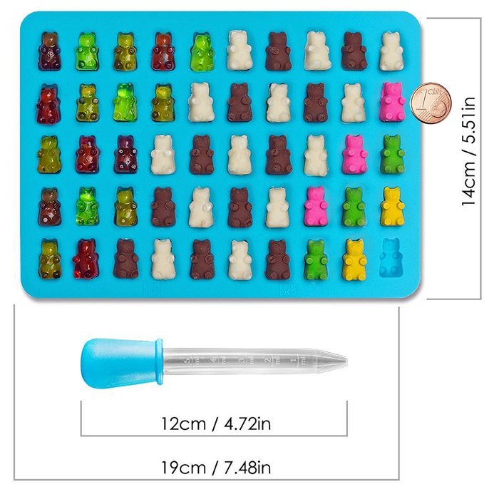 Gooj-Gummy Bear Molds- 3 Silicone Molds 150 gummy bears total 3 BONUS Droppers, e-Book PDF Download.- BPA Free N5