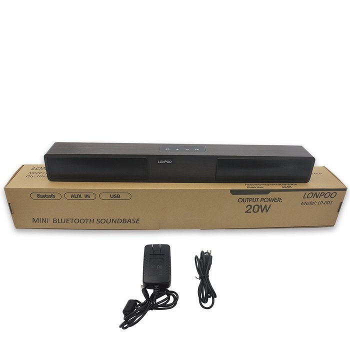 Wooden Mini TV Soundbar, LONPOO 800B 20W Bluetooth Sound bar Subwoofer with Touch Pannel USB AUX(Black) N7