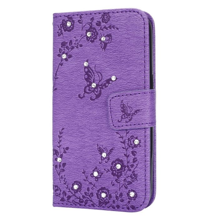 Galaxy Core Prime Wallet Case,PHEZEN Serect Garden Butterfly Flower Inlaid Shiny Glitter Diamond Pu Leather Flip... N28