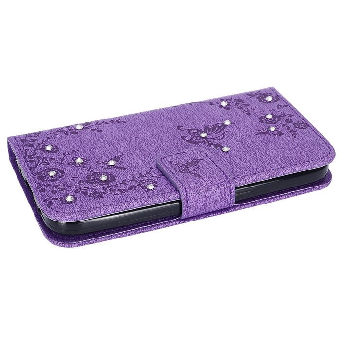 Galaxy Core Prime Wallet Case,PHEZEN Serect Garden Butterfly Flower Inlaid Shiny Glitter Diamond Pu Leather Flip... N30