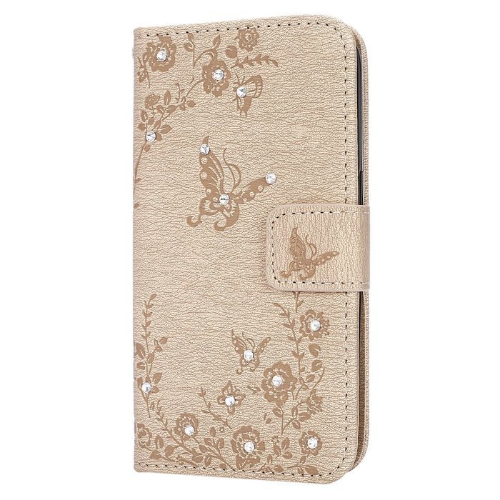Galaxy Core Prime Wallet Case,PHEZEN Serect Garden Butterfly Flower Inlaid Shiny Glitter Diamond Pu Leather Flip... N33