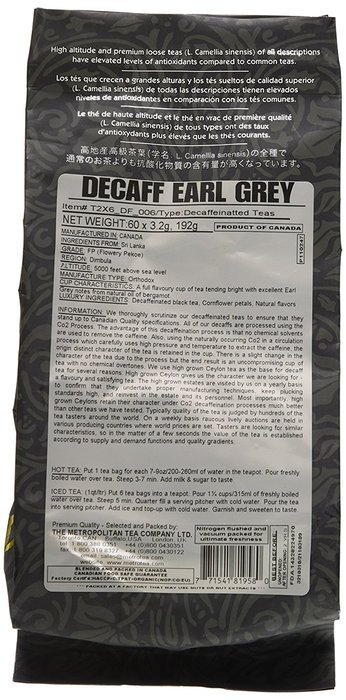 Metropolitan Tea 60 Count Classic Teabags, Decaffeinated Earl Grey Tea N3