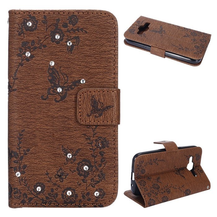 Galaxy Core Prime Wallet Case,PHEZEN Serect Garden Butterfly Flower Inlaid Shiny Glitter Diamond Pu Leather Flip... N40