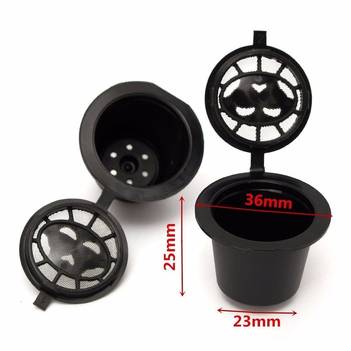 KINGSO 4pcs Reusable Coffee Capsules Cups Espresso Pods Filters For Nespresso Machines with 1pc Plastic Spoon N13