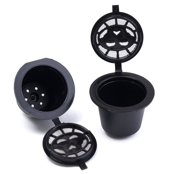 KINGSO 4pcs Reusable Coffee Capsules Cups Espresso Pods Filters For Nespresso Machines with 1pc Plastic Spoon N14
