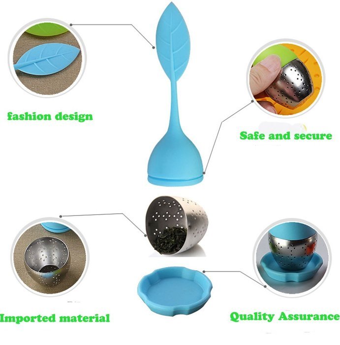 Mini Skater 2 PCS Tea Infuser Leaf Strainer Handle with Steel Ball Silicone Leaf Lid (Rose) N5