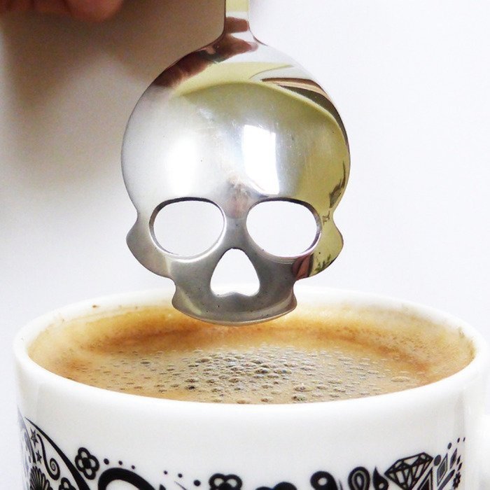 EVERMARKET(TM) Silver Dieter Skull Shape Tea or Coffee Sugar Spoon - 5 Packs N3