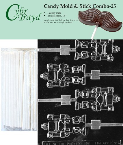 Cybrtrayd 45St25-K040 Robot Lolly Chocolate Candy Mold with 25 Cybrtrayd 4.5" Lollipop Sticks
