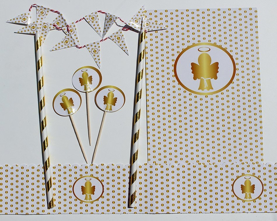 Angel - 25 Cupcake Toppers, 1 Cake Topper/ Bunting, 1 Cake Frill N7
