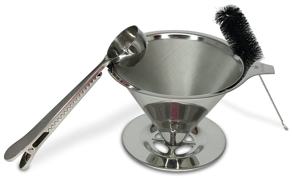Blissful Sips Pour Over Coffee Filter (Single Cup) &ndash; Stainless Steel Fine Mesh Strainer for Fresh Brewed Coffee... N10